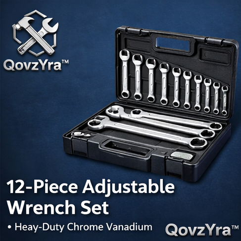 QovzYra™ 12-Piece Adjustable Wrench Set – Chrome Vanadium Steel, Heavy-Duty