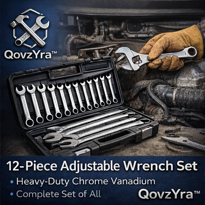 QovzYra™ 12-Piece Adjustable Wrench Set – Chrome Vanadium Steel, Heavy-Duty