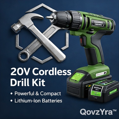 QovzYra™ 20V Cordless Drill Kit – Lithium-Ion Battery, Variable Speed, Compact Power Drill
