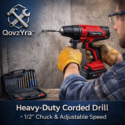 QovzYra™ Heavy-Duty Corded Drill – 1/2 Inch Chuck, Adjustable Speed, Professional Hand Tool