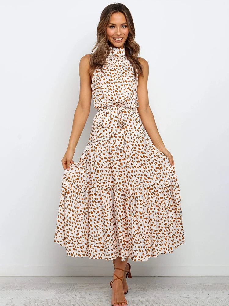 Summer Long Dress Polka Dot Casual Dresses Black Sexy Halter Strapless New Yellow Sundress Vacation Clothes For Women