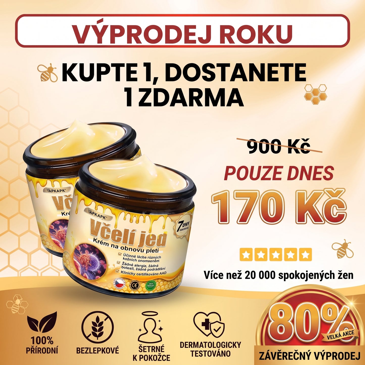 𝖠𝖯𝖪𝖠𝖯𝖪® Krém s včelím jedem na obnovu pokožky 🐝🐝 pomáhá při řešení kožních problémů, jako jsou: vrásky, jizvy, pigmentové skvrny, strie, akné, lupénka, ekzém, kožní léze, podráždění, záněty a další kožní potíže.
